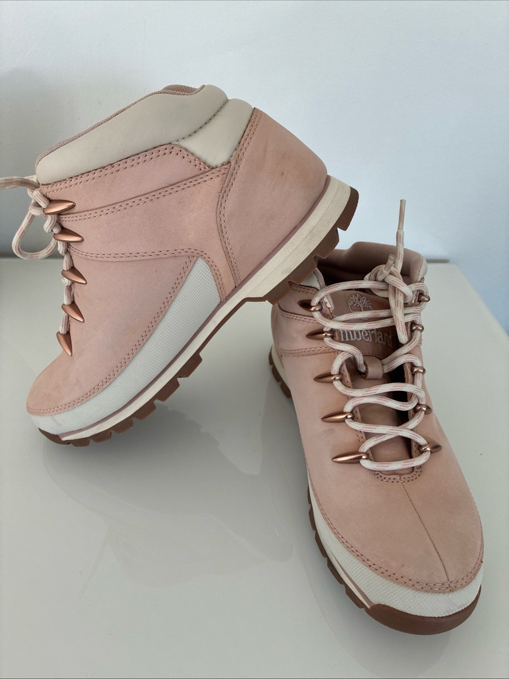 Timberland Euro Sprint Mid Hiker Light Pink Nubuck Leather Size 9.5